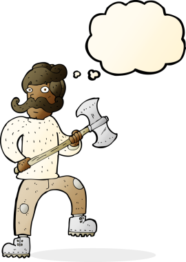 Bir insan tarafından çizilmiş baltalı çizgi film adamı.