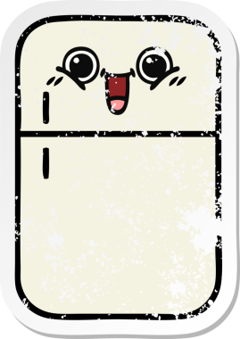 Bir insan tarafından çizilmiş şirin bir buzdolabının sıkıntılı çıkartması.