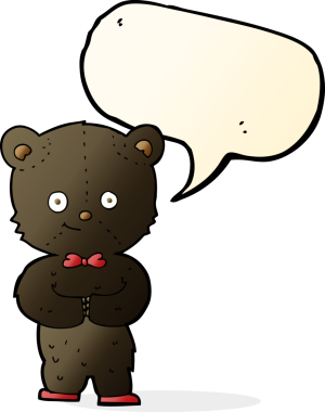 Bir insan tarafından çizilmiş konuşma baloncuğu olan küçük sevimli bir ayı.