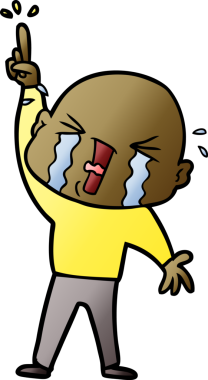 Bir insan tarafından çizilmiş ağlayan kel bir adam.