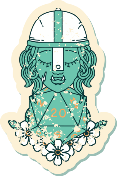 Retro Dövme Biçimi Bir insan tarafından çizilmiş 20 zarlı yarı ork savaşçı karakteri