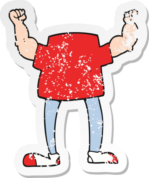 Bir insan tarafından çizilmiş başsız bir adamın gerilmiş çıkartması.