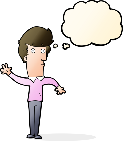 Bir insan tarafından çizilmiş düşünce baloncuğuyla el sallayan sinirli bir adam.