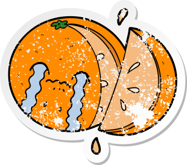 Bir insan tarafından çizilmiş portakal renkli bir karikatür çıkartması.