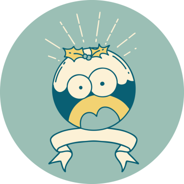 Dövme stili bir ikon bir insan tarafından çizilmiş Noel pudingini şok etti.