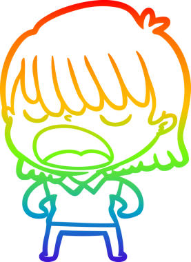 Gökkuşağı gradyan çizgi çizimi Bir insan tarafından yüksek sesle çizilen bir kadın karikatürü