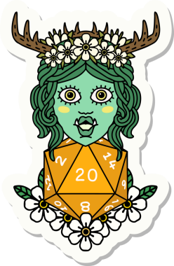 Bir insan tarafından çizilmiş 20 zarlı yarı ork Druid çıkartması.