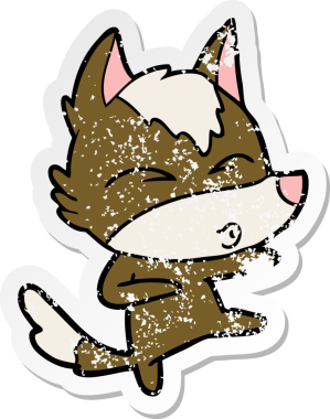 Bir insan tarafından çizilmiş bir kurt çizgi filminin hüzünlü çıkartması.