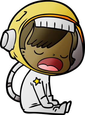 Bir insan tarafından çizilmiş konuşan astronot çizgi filmi.