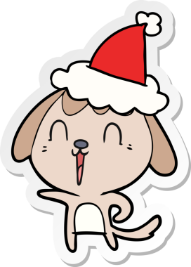 Bir insan tarafından çizilmiş Noel Baba şapkası takan bir köpeğin çizdiği el yazısı.