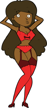 Bir insan tarafından çizilmiş iç çamaşırlı bir kadın.