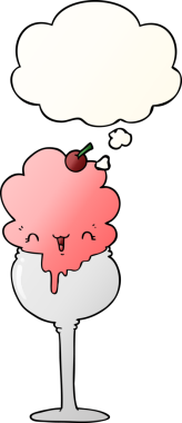 Düşünce baloncuğu olan tatlı çizgi film dondurma çölü bir insan tarafından çizilmiş.