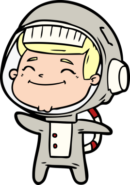 Bir insan tarafından çizilmiş mutlu astronot çizgi filmi.