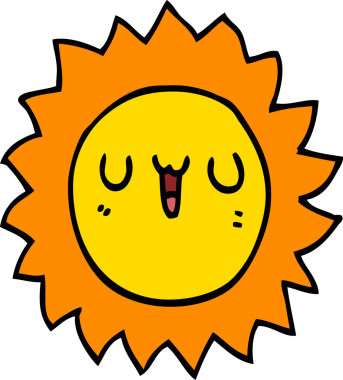 Bir insan tarafından çizilmiş çizgi film güneşi.