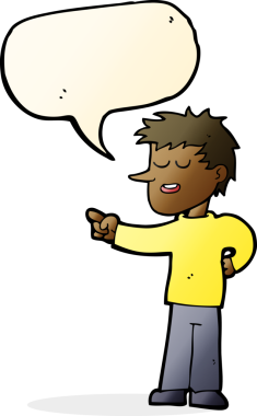 Bir insan tarafından çizilmiş bir konuşma balonuyla işaret eden çizgi film adamı.