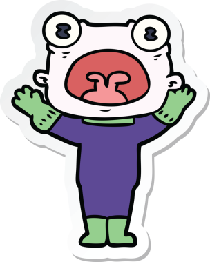 Bir insan tarafından çizilmiş garip uzaylı çizgi filminin çıkartması.