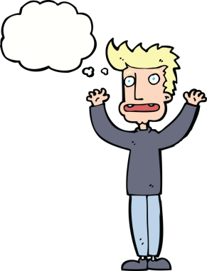 Bir insan tarafından çizilmiş düşünce baloncuğu olan stresli bir adam.