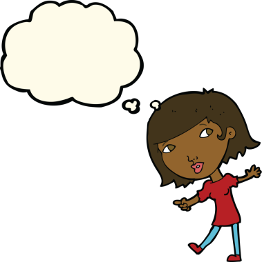 çizgi film mutlu kız bir insan tarafından çizilen düşünce baloncuğuyla takip etmek