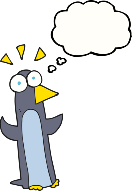 Serbest çizim düşünce balonu karikatürü bir insan tarafından çizilmiş pengueni şaşırttı