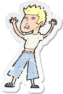 Bir insan tarafından çizilen paniğe kapılan karikatürlü bir adamın gerilimli çıkartması.