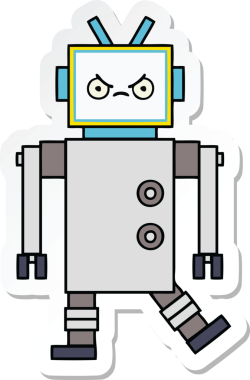 Bir insan tarafından çizilmiş şirin çizgi film robotunun çıkartması.