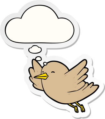 Düşünce baloncuğu insan tarafından çizilmiş bir çıkartma olan çizgi film kuşu.