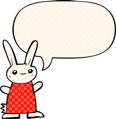 Bir insan tarafından çizilmiş çizgi roman tarzında konuşma balonu olan sevimli çizgi film tavşanı.