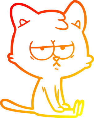 Bir insan tarafından çizilmiş sıkılmış çizgi film kedisinin sıcak çizgi çizgisi.