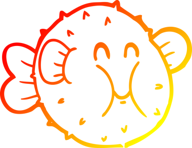 Bir insan tarafından çizilmiş balon balığının sıcak çizgi çizimi