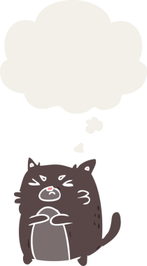 Düşünce baloncuğu olan kızgın kedi çizgi filmi bir insan tarafından çizilmiş.