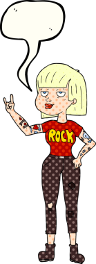 Bir insan tarafından çizilmiş serbest çizilmiş çizgi roman konuşma balonu rock kızı.