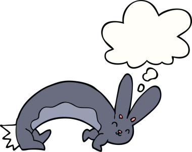 Bir insan tarafından çizilmiş düşünce balonlu komik çizgi film tavşanı.