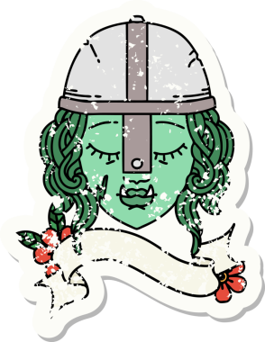 Bir insan tarafından çizilmiş bir ork savaşçı karakterinin grunge çıkartması.