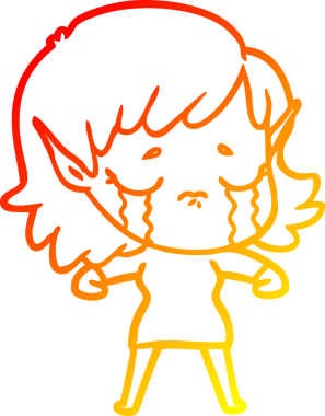 Bir insan tarafından çizilmiş, ağlayan bir elf kızı çizimi.