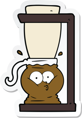 Bir insan tarafından çizilmiş çizgi film filtresi kahve makinesinin çıkartması.