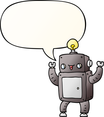 çizgi film mutlu robot konuşma baloncuğu pürüzsüz gradyan tarzı bir insan tarafından çizilmiş