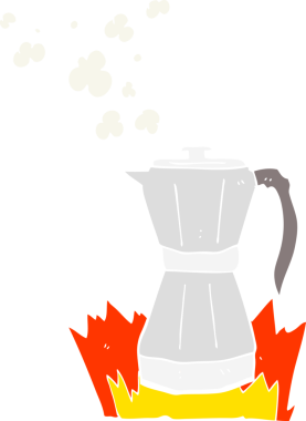 Bir insan tarafından çizilmiş soba ve espresso makinesinin düz renk çizimi