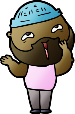 Bir insan tarafından çizilmiş mutlu sakallı bir adam.