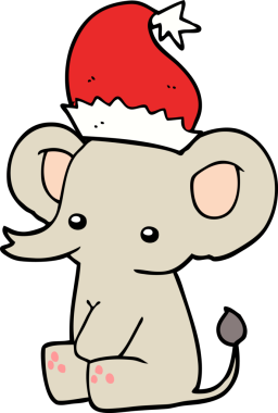 Bir insan tarafından çizilmiş şirin bir Noel fili.