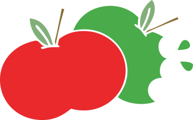 Bir insan tarafından çizilmiş elmaların düz renkli retro karikatürü