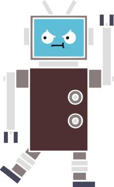 Bir insan tarafından çizilmiş düz renkli bir robot karikatürü