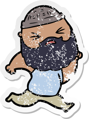 Bir insan tarafından çizilmiş sakallı bir çizgi film karakterinin sıkıntılı çıkartması.