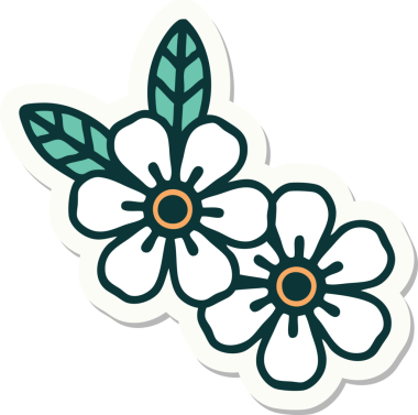 Bir insan tarafından çizilmiş geleneksel çiçek stiliyle dövme çıkartması.