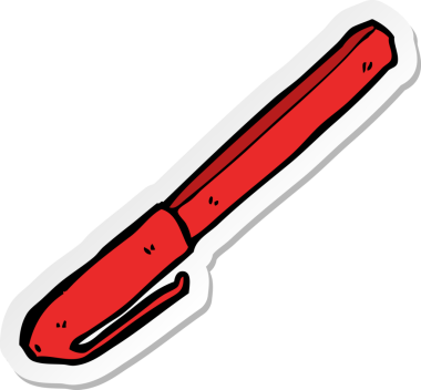 Bir insan tarafından çizilmiş bir karikatür kalemi etiketi.