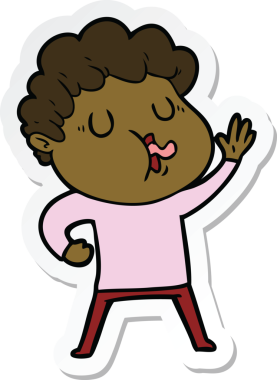 Bir insan tarafından çizilmiş şarkı söyleyen bir çizgi film karakterinin çıkartması.