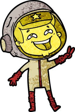 Bir insan tarafından çizilmiş gülen astronot çizgi filmi.