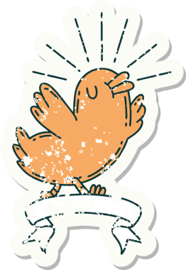 Bir insan tarafından çizilmiş eski bir dövme stili mutlu bir kuş.