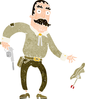 Bir insan tarafından çizilmiş vahşi batı kovboyu çizgi filmi.