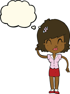 Bir insan tarafından çizilmiş düşünce baloncuğu olan güzel bir kadın.