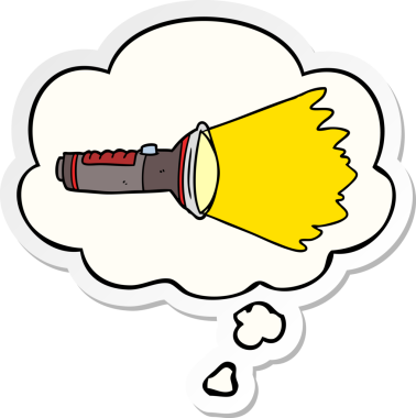 Düşünce baloncuklu karikatür elektrik meşalesi insan tarafından çizilmiş bir çıkartma.